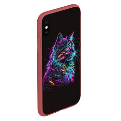 Чехол iPhone XS Max матовый Неоновая кошечка, цвет: 3D-красный — фото 2