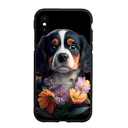 Чехол iPhone XS Max матовый Бернский зенненхунд милый щенок, цвет: 3D-черный