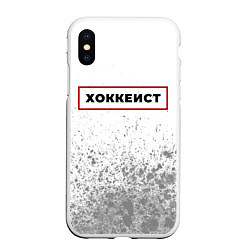 Чехол iPhone XS Max матовый Хоккеист в рамке красного цвета, цвет: 3D-белый