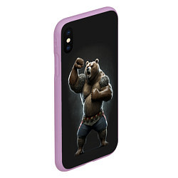 Чехол iPhone XS Max матовый Медведь показывает свою силу, цвет: 3D-сиреневый — фото 2