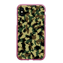 Чехол iPhone XS Max матовый Военный камуфляж, цвет: 3D-малиновый