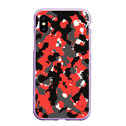 Чехол iPhone XS Max матовый Красно-черный камуфляж, цвет: 3D-сиреневый