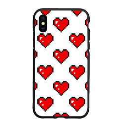 Чехол iPhone XS Max матовый Сердца в стиле пиксель-арт, цвет: 3D-черный