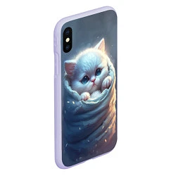 Чехол iPhone XS Max матовый Котик в мешке, цвет: 3D-светло-сиреневый — фото 2