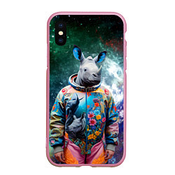 Чехол iPhone XS Max матовый Rhino in spacesuit - neural network, цвет: 3D-розовый