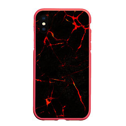 Чехол iPhone XS Max матовый Прожилки магмы, цвет: 3D-красный