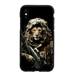 Чехол iPhone XS Max матовый Лев боец спецназа, цвет: 3D-черный