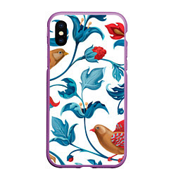 Чехол iPhone XS Max матовый Узоры и птицы, цвет: 3D-фиолетовый