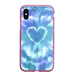 Чехол iPhone XS Max матовый Сердце - тай-дай - голубой, цвет: 3D-малиновый