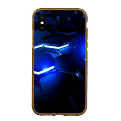 Чехол iPhone XS Max матовый Металлические соты с синей подсветкой, цвет: 3D-коричневый