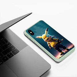 Чехол iPhone XS Max матовый Пикачу в стиле стимпанка нейросети, цвет: 3D-салатовый — фото 2