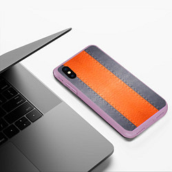 Чехол iPhone XS Max матовый Кожа серая оранжевая, цвет: 3D-сиреневый — фото 2