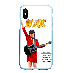 Чехол iPhone XS Max матовый Ангус Янг рок группа ACDC, цвет: 3D-голубой