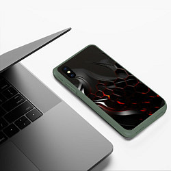 Чехол iPhone XS Max матовый Черно-красные плиты, цвет: 3D-темно-зеленый — фото 2