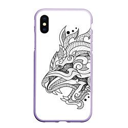 Чехол iPhone XS Max матовый Lion tattoo - irezumi, цвет: 3D-светло-сиреневый