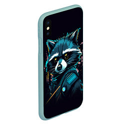 Чехол iPhone XS Max матовый Енот - cyberpunk style, цвет: 3D-мятный — фото 2