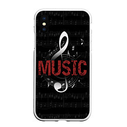 Чехол iPhone XS Max матовый Музыка на фоне нот и скрипичного ключа