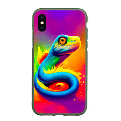 Чехол iPhone XS Max матовый Змейка в красках, цвет: 3D-темно-зеленый