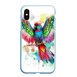 Чехол iPhone XS Max матовый Разноцветный акварельный попугай с расправленными, цвет: 3D-голубой