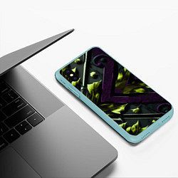 Чехол iPhone XS Max матовый Зеленые листья и фиолетовые вставки, цвет: 3D-мятный — фото 2