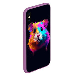 Чехол iPhone XS Max матовый Хомяк в неоновых красках, цвет: 3D-фиолетовый — фото 2