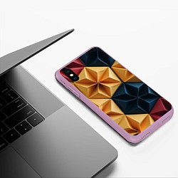 Чехол iPhone XS Max матовый Геометрические ромбические фигуры, цвет: 3D-сиреневый — фото 2