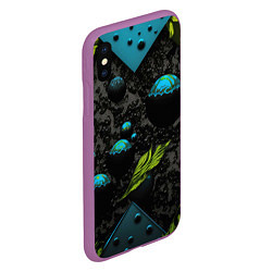 Чехол iPhone XS Max матовый Зеленые абстрактные листья, цвет: 3D-фиолетовый — фото 2