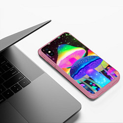 Чехол iPhone XS Max матовый Волшебные светящиеся грибы и звезды, цвет: 3D-малиновый — фото 2