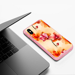 Чехол iPhone XS Max матовый Акварельные цветы - персиковый паттерн, цвет: 3D-баблгам — фото 2