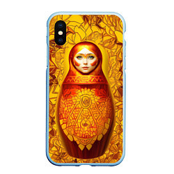 Чехол iPhone XS Max матовый Матрёшка хохлома модерн, цвет: 3D-голубой