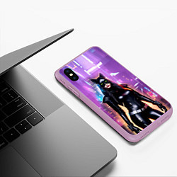 Чехол iPhone XS Max матовый Девушка-кошка - киберпанк, цвет: 3D-сиреневый — фото 2