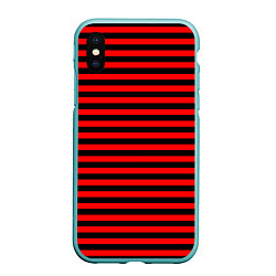 Чехол iPhone XS Max матовый Черно-красные полосы, цвет: 3D-мятный