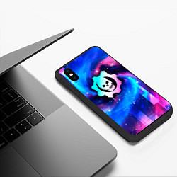 Чехол iPhone XS Max матовый Gears of War неоновый космос, цвет: 3D-черный — фото 2