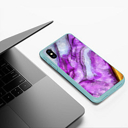 Чехол iPhone XS Max матовый Рисунок текстуры белого и фиолетового мрамора, цвет: 3D-мятный — фото 2