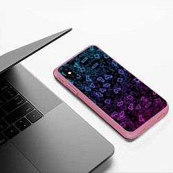 Чехол iPhone XS Max матовый Неоновый узор тетрис, цвет: 3D-малиновый — фото 2