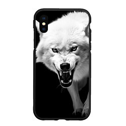 Чехол iPhone XS Max матовый Агрессивный белый волк, цвет: 3D-черный