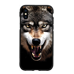 Чехол iPhone XS Max матовый Агрессивный рычащий волк, цвет: 3D-черный