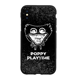 Чехол iPhone XS Max матовый Poppy Playtime с потертостями на темном фоне, цвет: 3D-черный