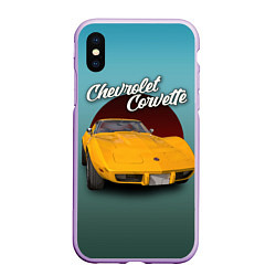 Чехол iPhone XS Max матовый Американский спорткар Chevrolet Corvette Stingray, цвет: 3D-сиреневый