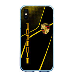 Чехол iPhone XS Max матовый Porsche - Gold line, цвет: 3D-голубой