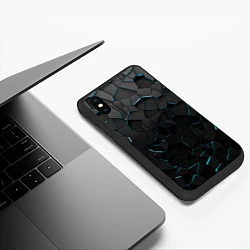 Чехол iPhone XS Max матовый Плиты с синей неоновой подсветкой, цвет: 3D-черный — фото 2