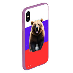 Чехол iPhone XS Max матовый Медведь на флаге, цвет: 3D-фиолетовый — фото 2