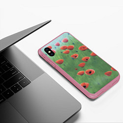 Чехол iPhone XS Max матовый Красные маки в поле, цвет: 3D-малиновый — фото 2