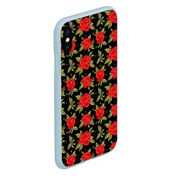 Чехол iPhone XS Max матовый Красные розы паттерн, цвет: 3D-голубой — фото 2
