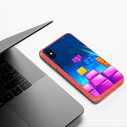 Чехол iPhone XS Max матовый Падающие сверху блоки тетриса, цвет: 3D-красный — фото 2