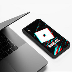 Чехол iPhone XS Max матовый Roblox в стиле glitch и баги графики на темном фон, цвет: 3D-черный — фото 2