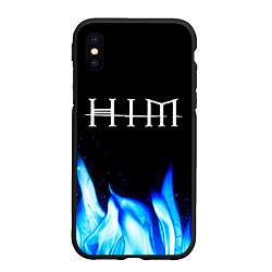 Чехол iPhone XS Max матовый HIM blue fire, цвет: 3D-черный