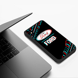 Чехол iPhone XS Max матовый Значок Ford в стиле glitch на темном фоне, цвет: 3D-черный — фото 2