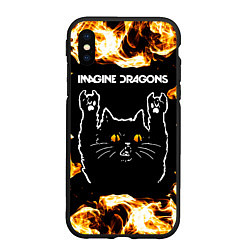 Чехол iPhone XS Max матовый Imagine Dragons рок кот и огонь, цвет: 3D-черный