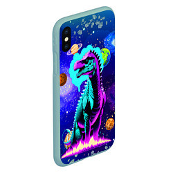 Чехол iPhone XS Max матовый Динозавр в космосе - неоновое свечение, цвет: 3D-мятный — фото 2